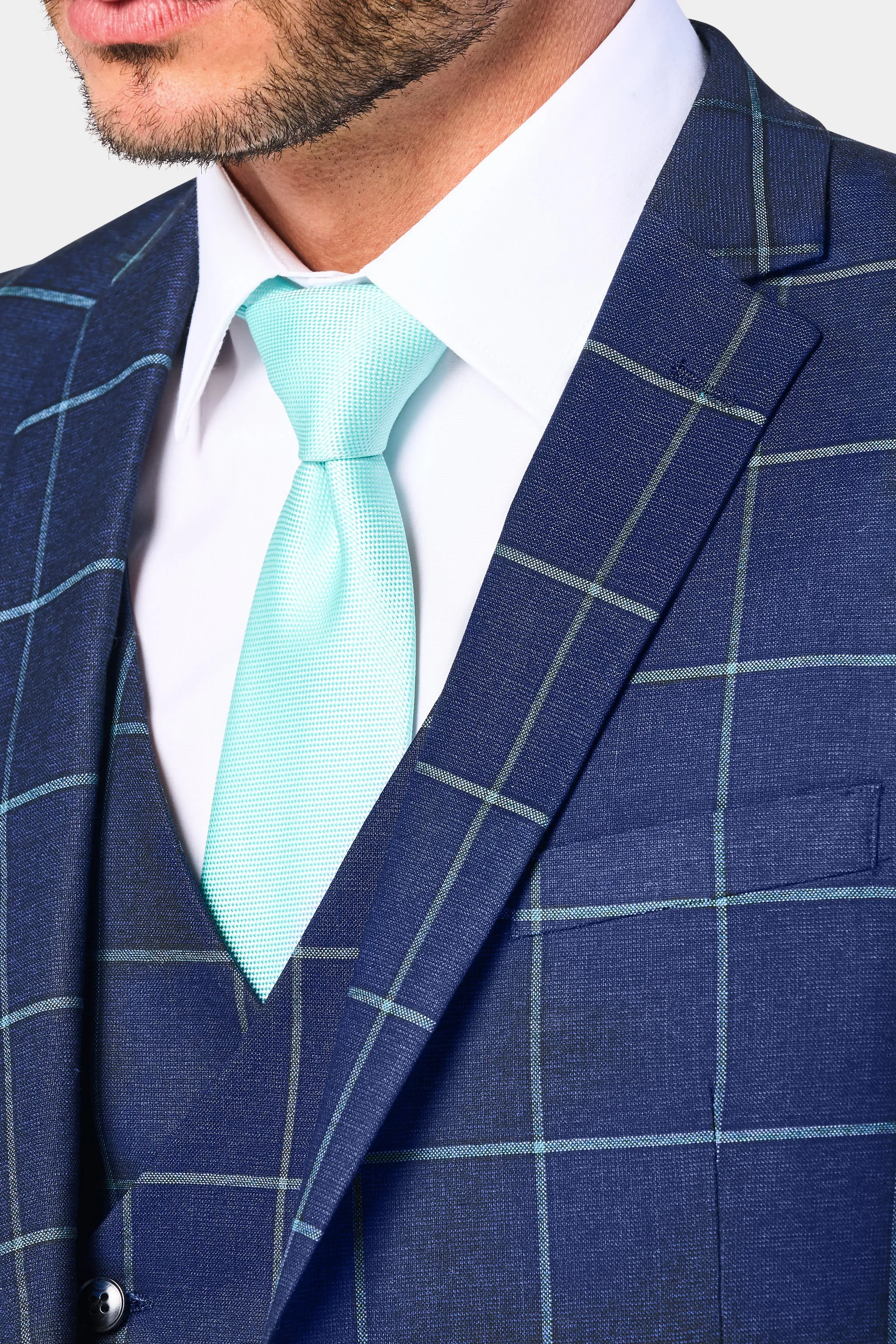 Navy and Teal Window Pane 3 Piece Suit