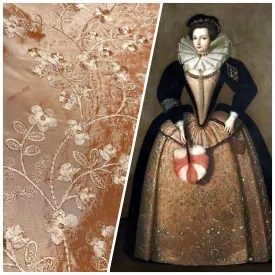 NEW Duchess Williams Faux Silk Taffeta in Peach with Gold Iridescence with Gold Embroidered Flowers