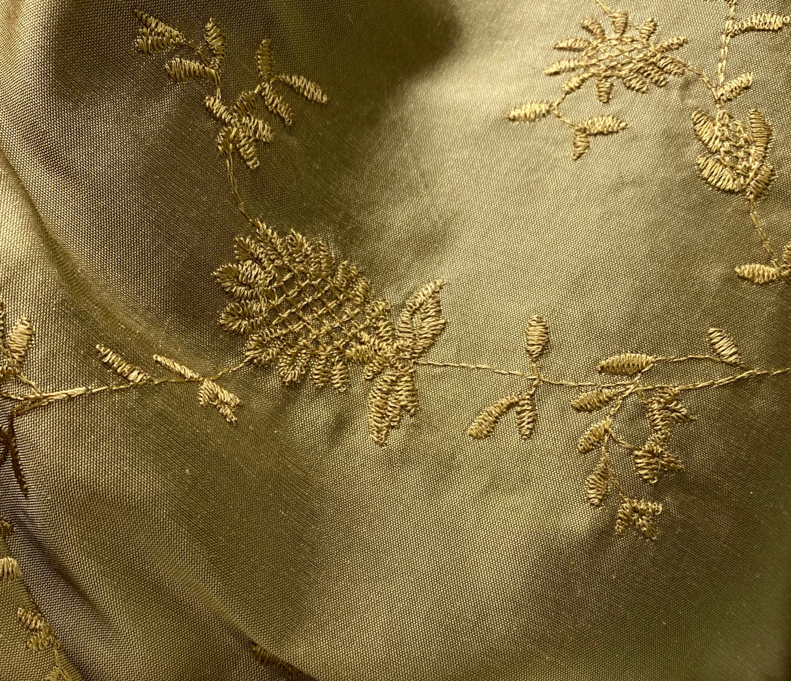 NEW Lady Aster 100% Silk Dupioni Embroidered Floral Fabric - Gold