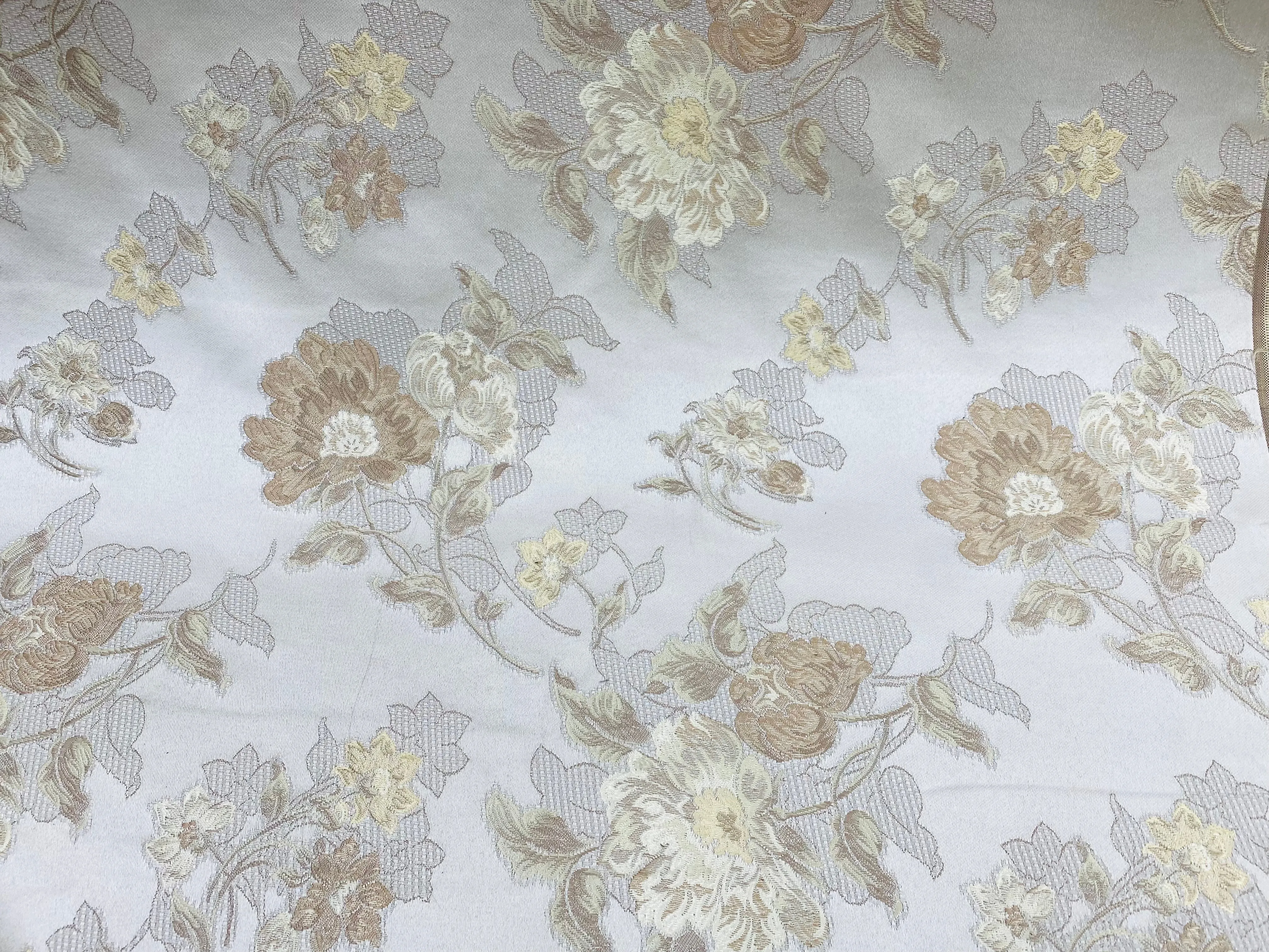 NEW Queen Drea Designer Brocade Satin Fabric- French Antique White Floral- Upholstery and Drapery