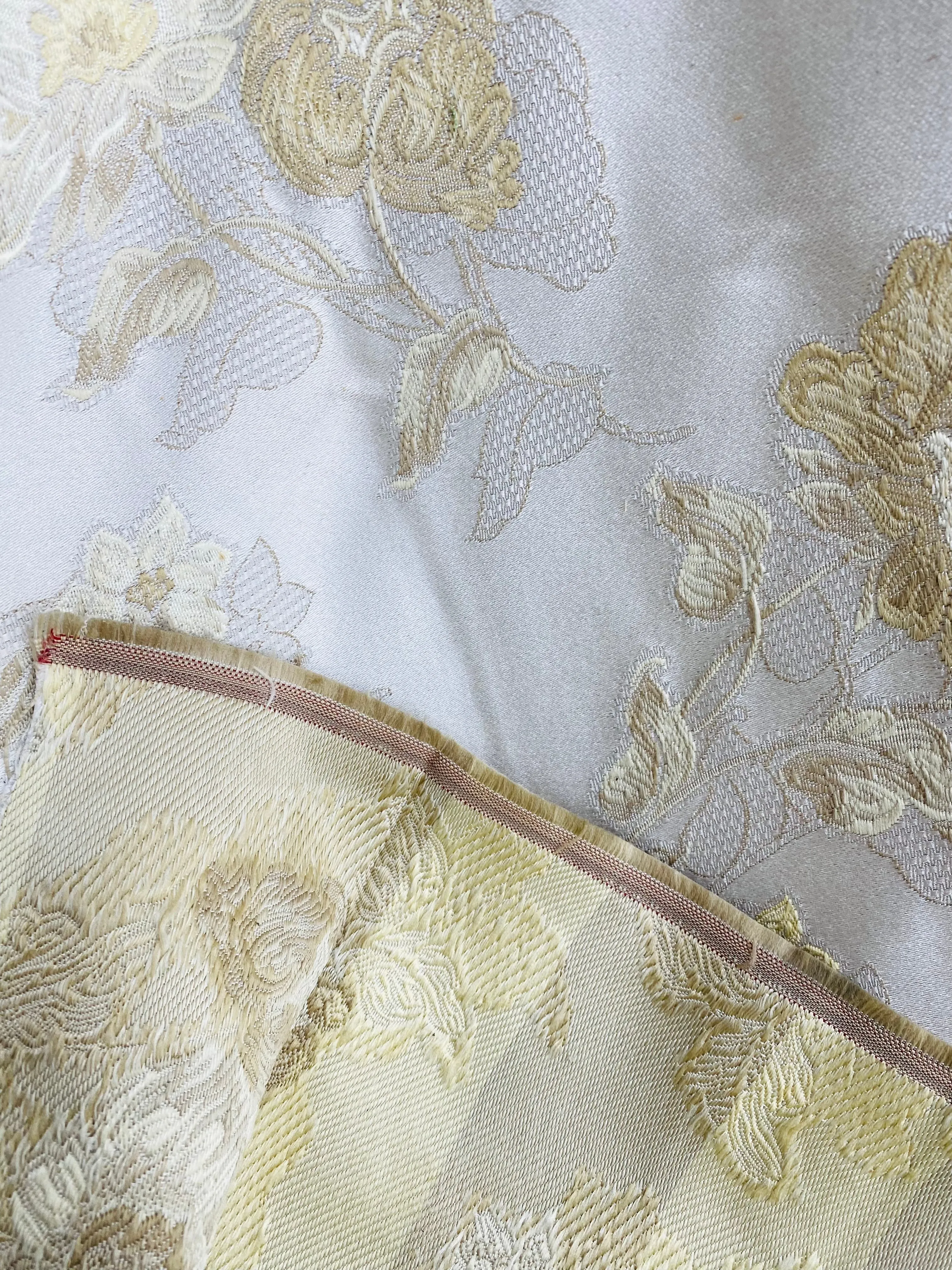 NEW Queen Drea Designer Brocade Satin Fabric- French Antique White Floral- Upholstery and Drapery