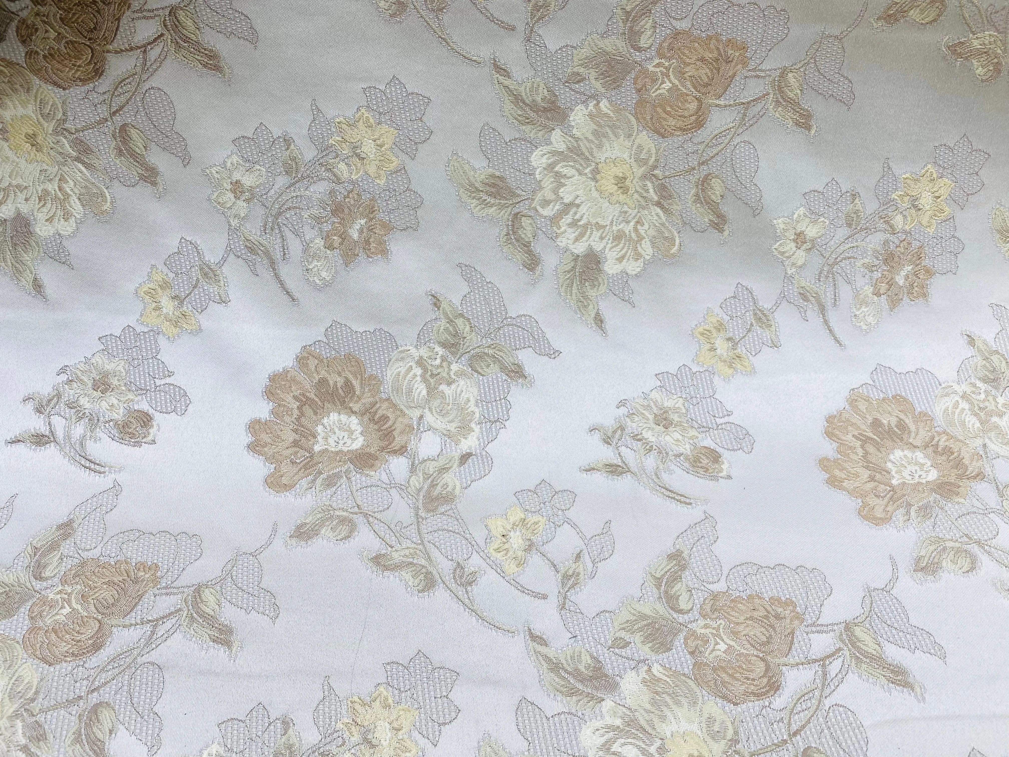 NEW Queen Drea Designer Brocade Satin Fabric- French Antique White Floral- Upholstery and Drapery