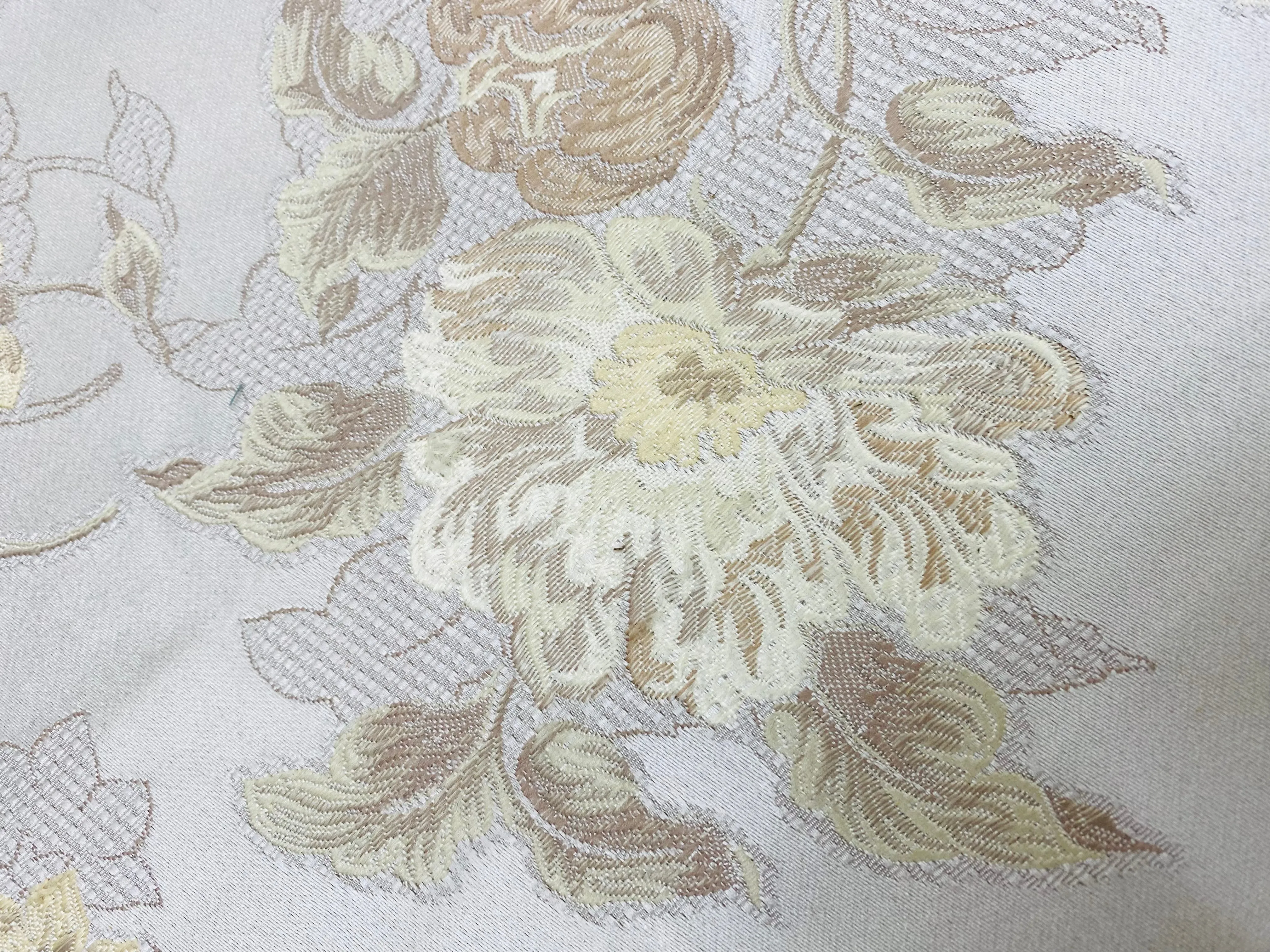 NEW Queen Drea Designer Brocade Satin Fabric- French Antique White Floral- Upholstery and Drapery