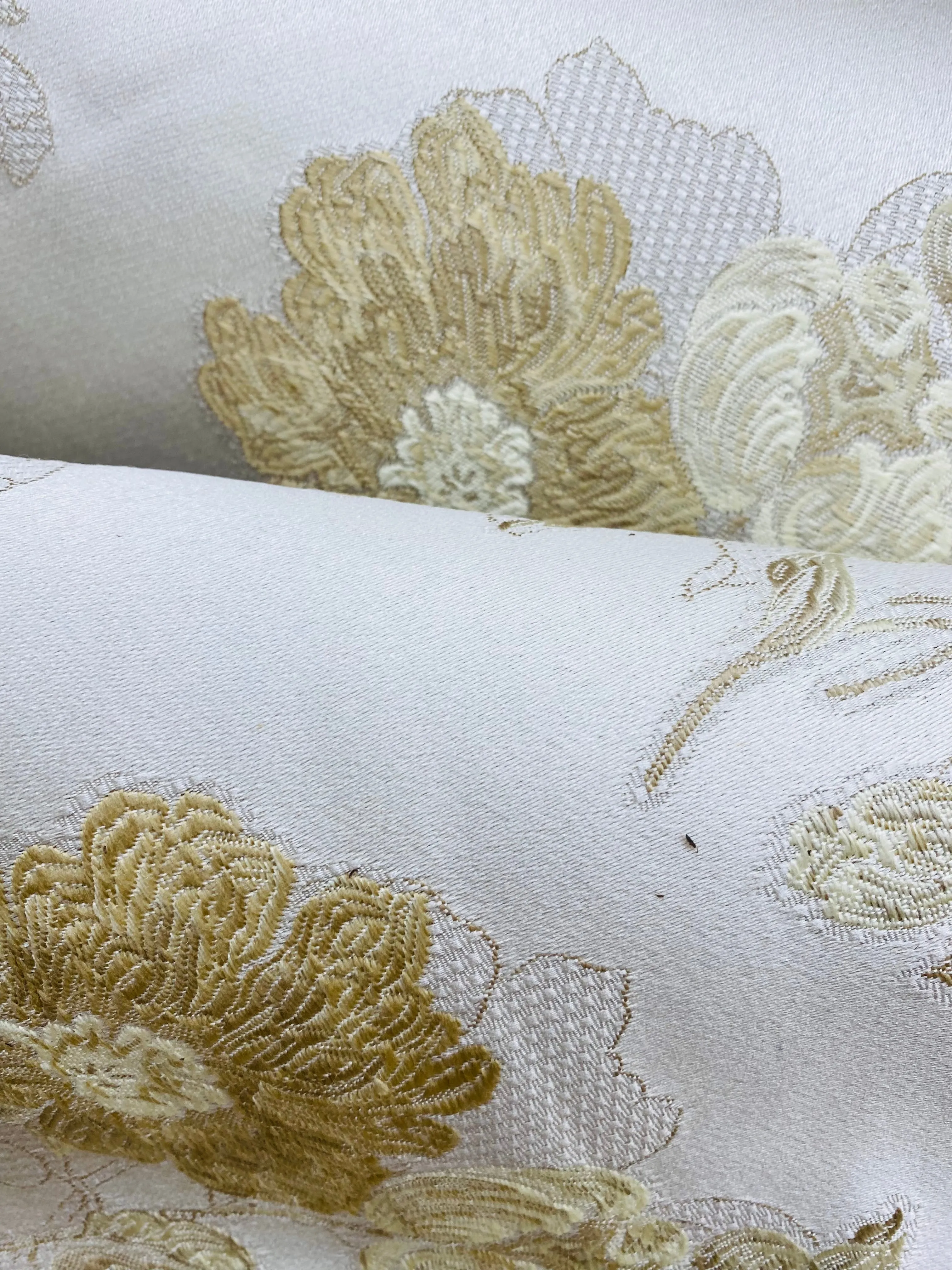 NEW Queen Drea Designer Brocade Satin Fabric- French Antique White Floral- Upholstery and Drapery