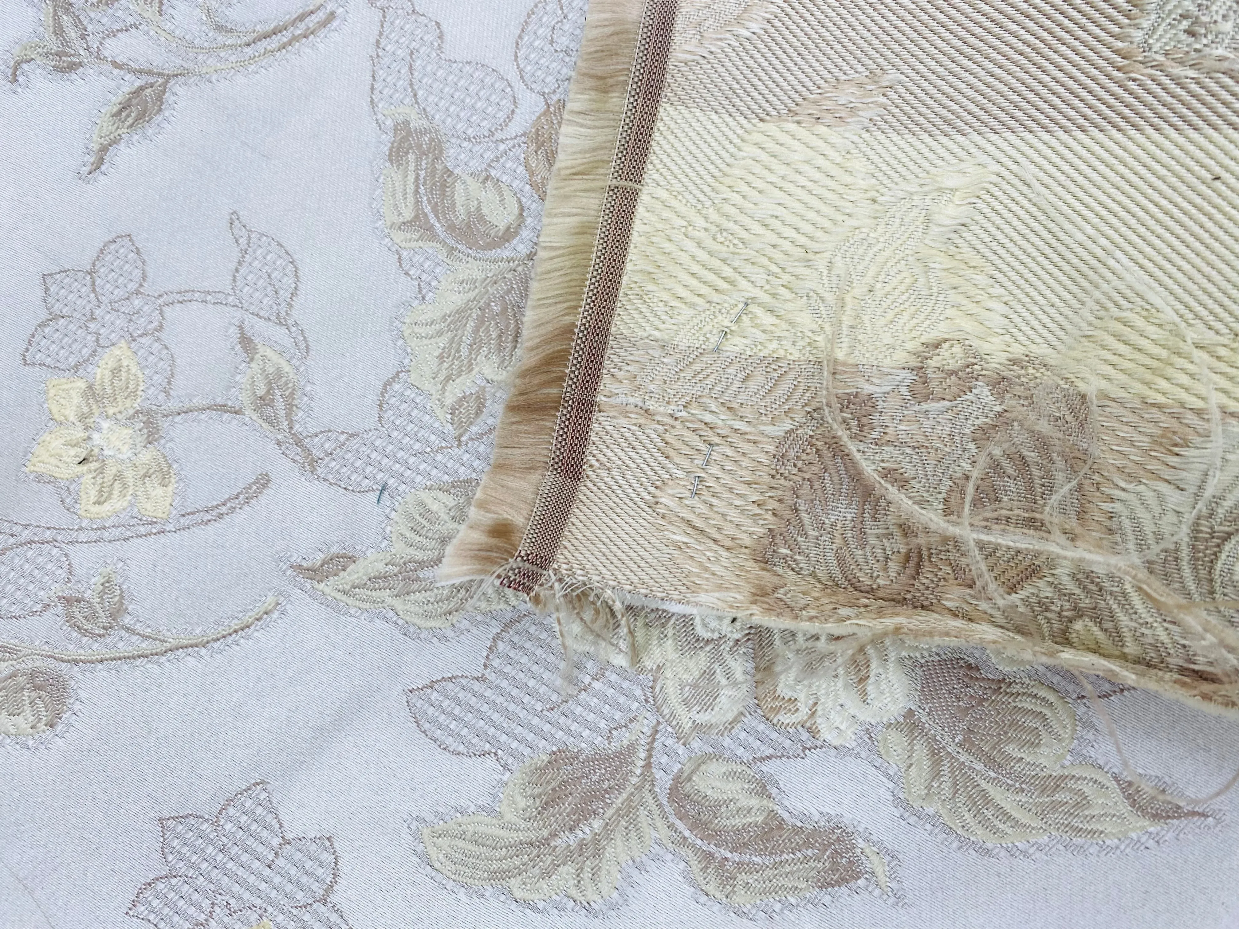 NEW Queen Drea Designer Brocade Satin Fabric- French Antique White Floral- Upholstery and Drapery