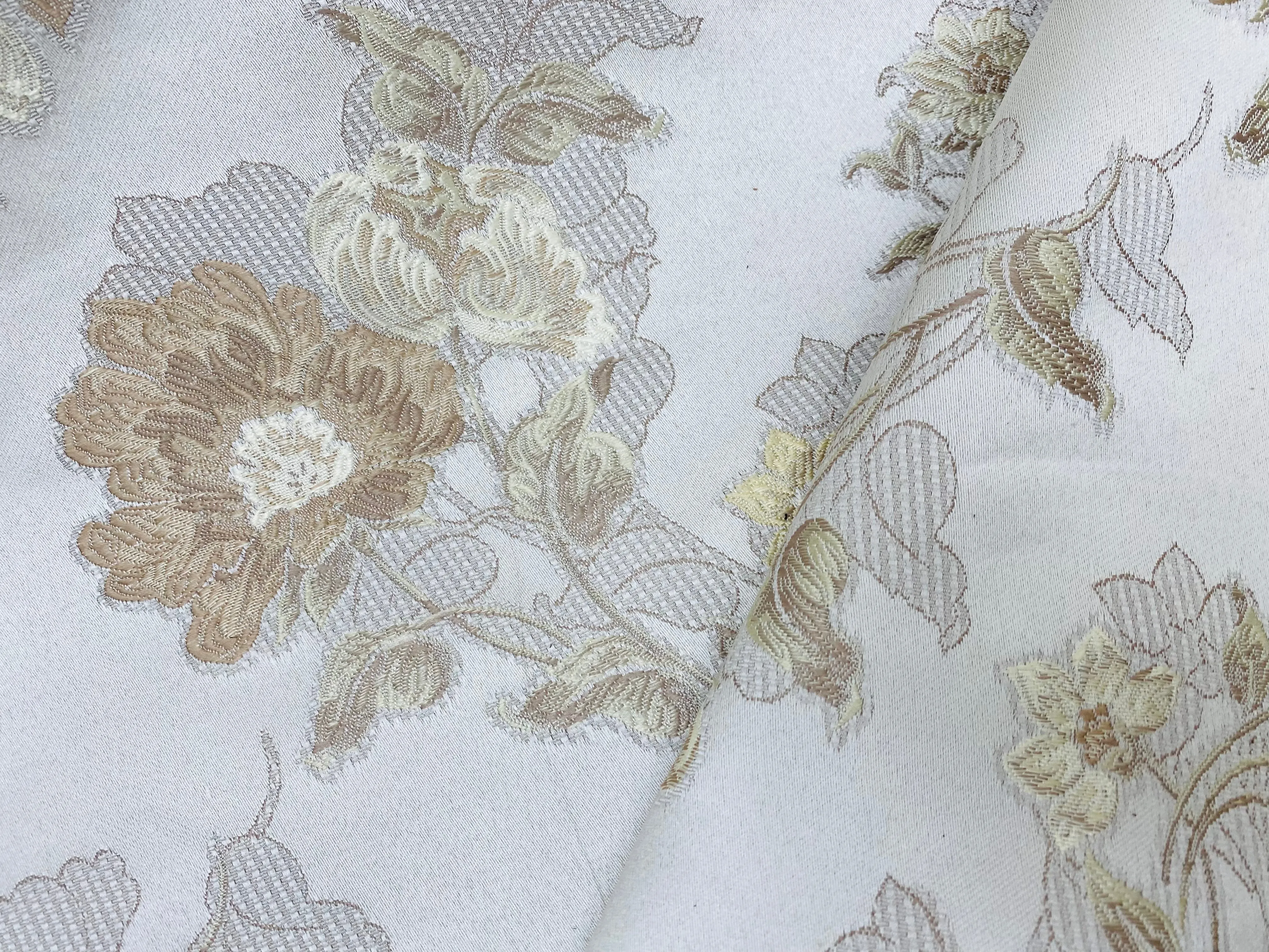 NEW Queen Drea Designer Brocade Satin Fabric- French Antique White Floral- Upholstery and Drapery