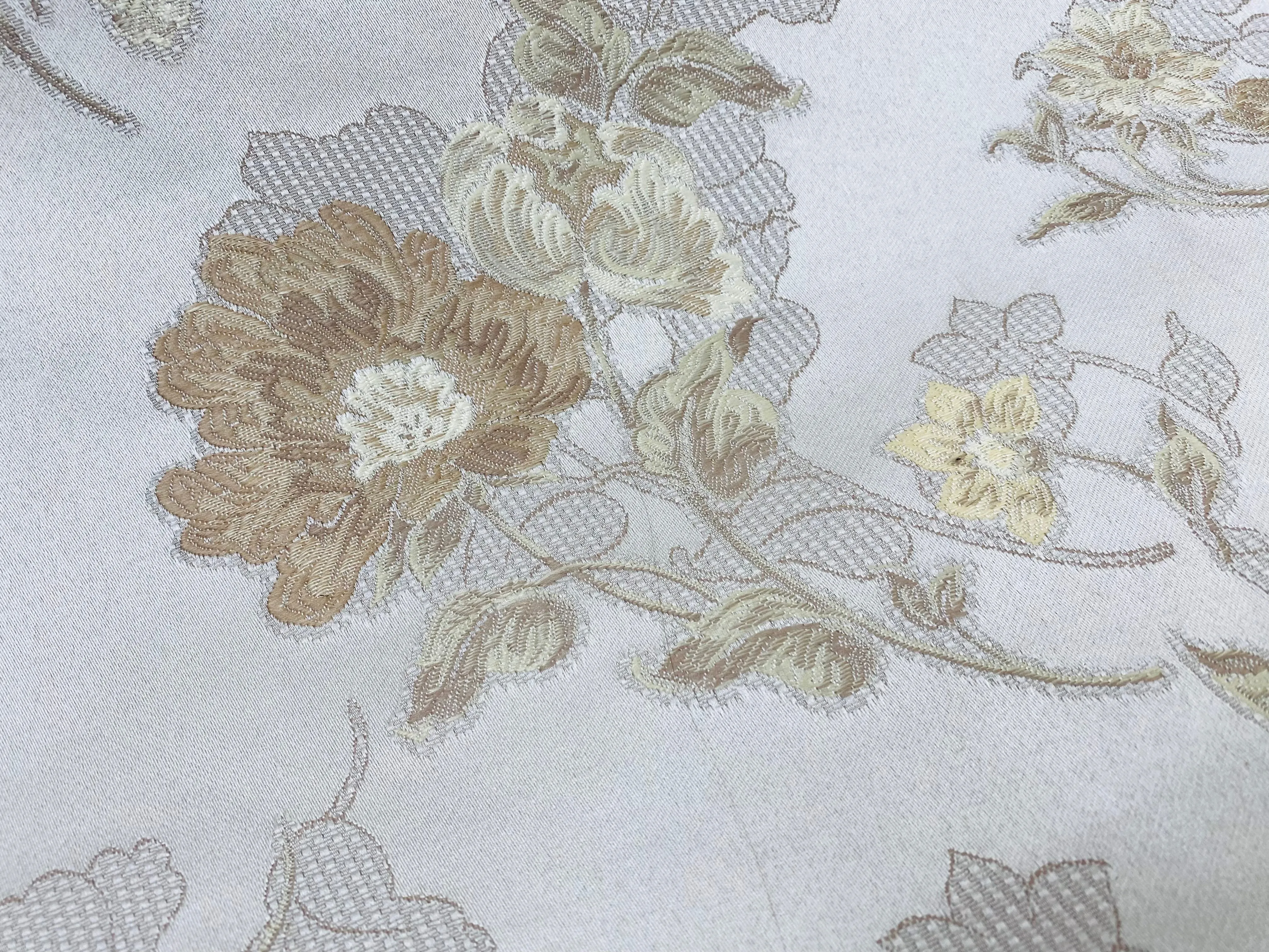 NEW Queen Drea Designer Brocade Satin Fabric- French Antique White Floral- Upholstery and Drapery