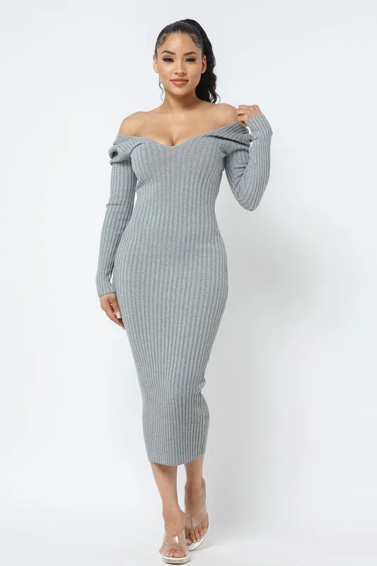 Off Shoulder Ribbed Bodycon Dress