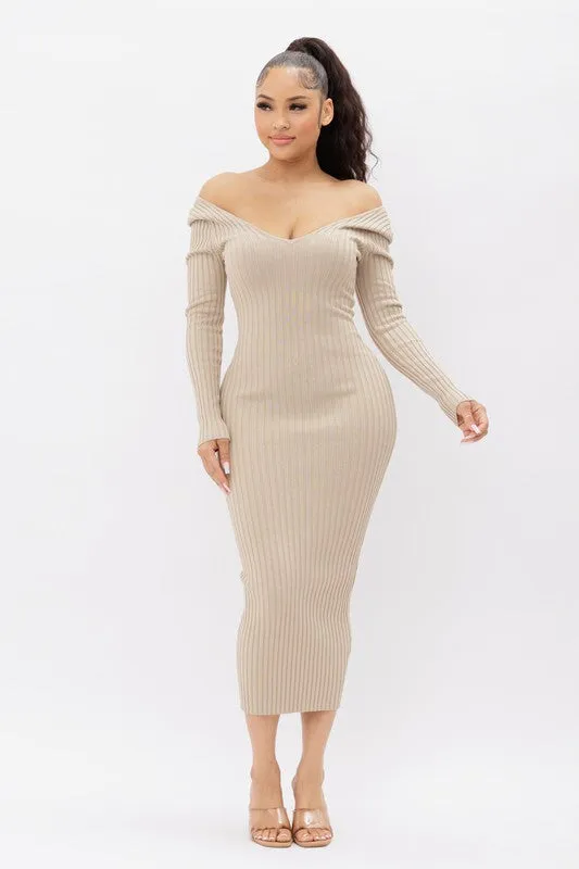 Off Shoulder Ribbed Bodycon Dress