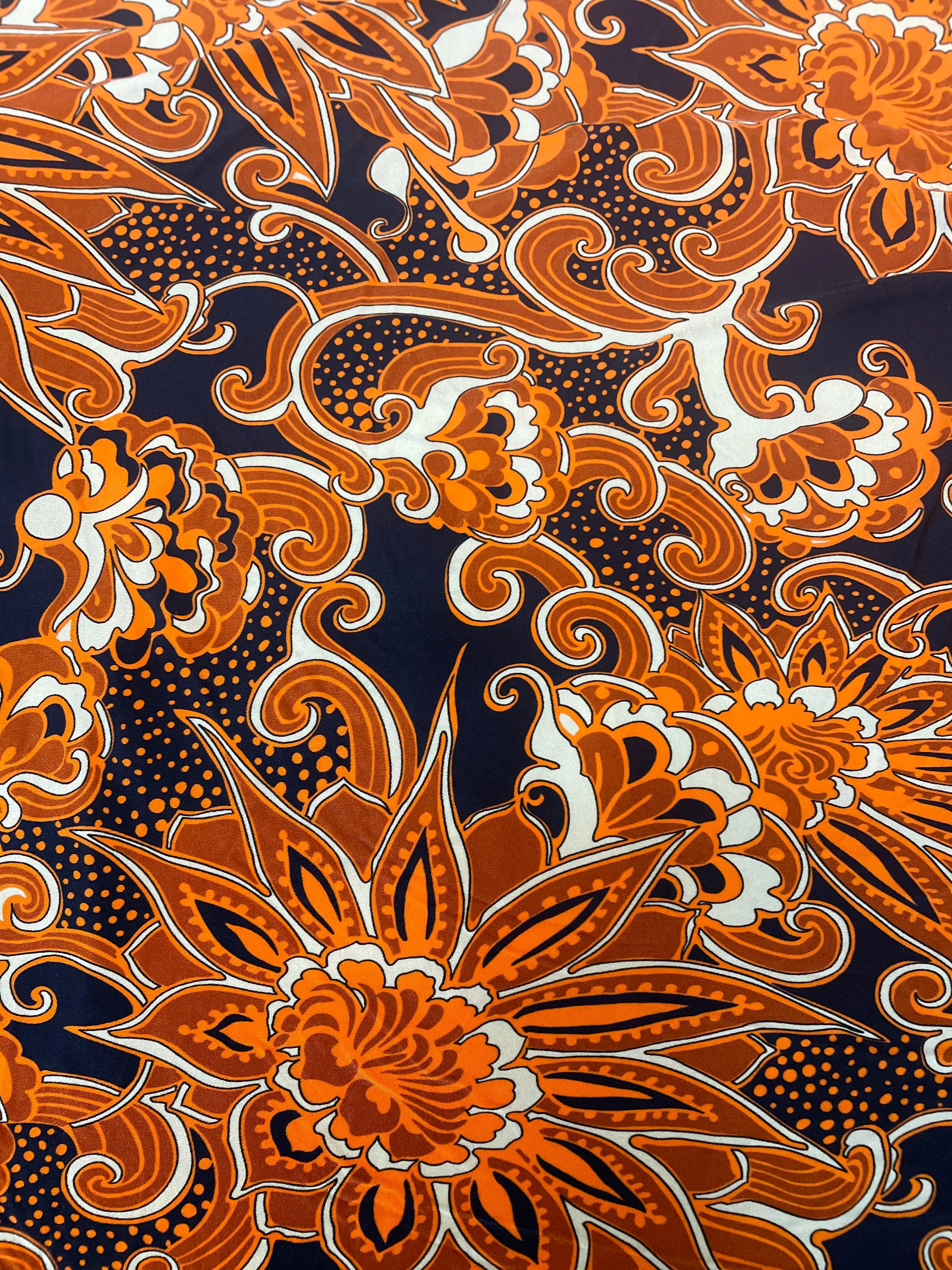 Paisley Print Rayon Jersey - Orange, Black& Off-white