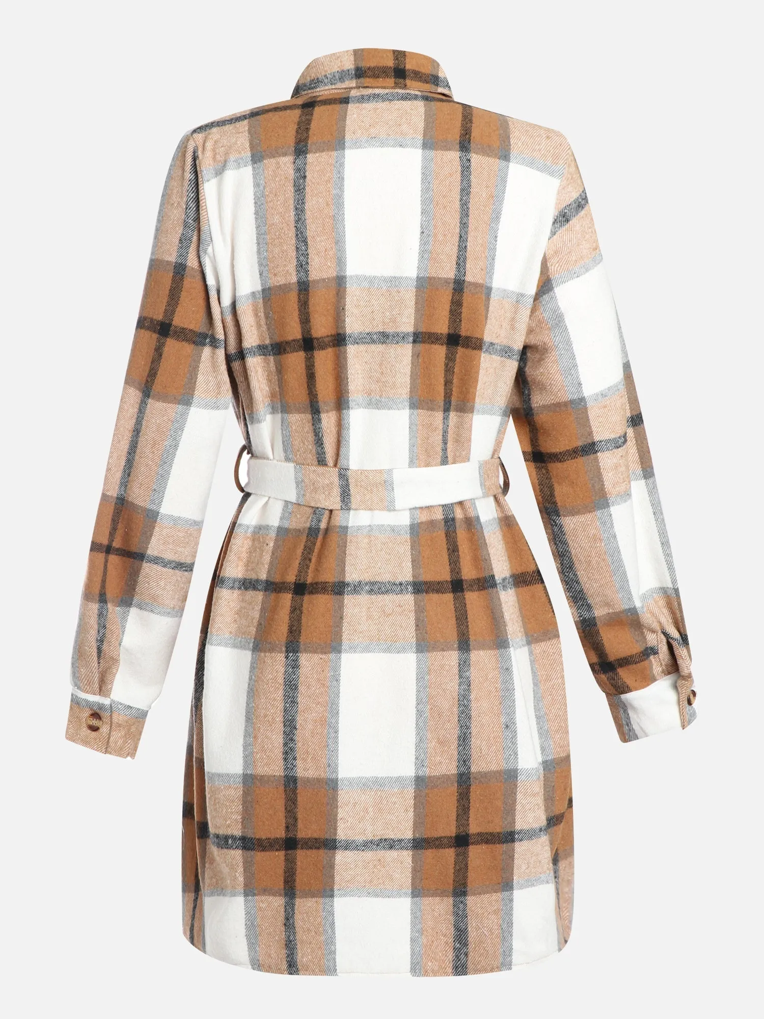 Plaid Strapped Woolen Coat Dress (Canvass Brown)