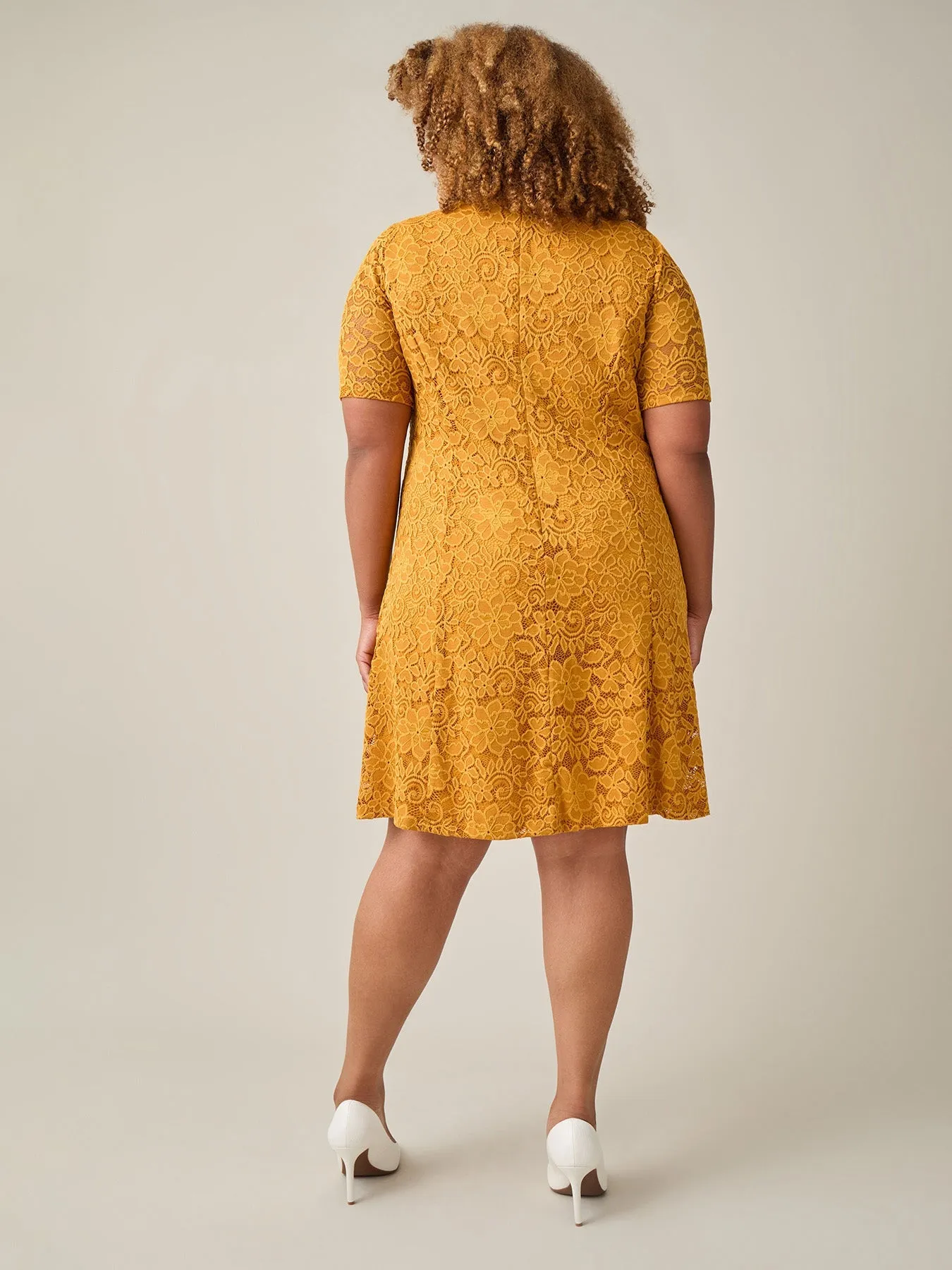 Plus Fit-and-Flare Dress, Gold Signature