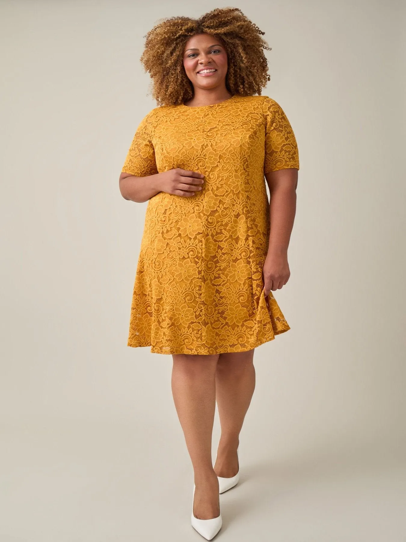 Plus Fit-and-Flare Dress, Gold Signature