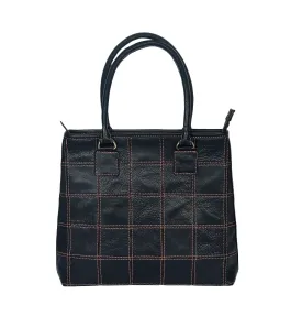 Sophisticated Black Leather Tote Bag with Red Stitching - The Perfect Blend of Elegance and Style. Art: BG-1143