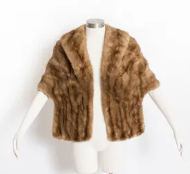 Vintage 1950s Fur Stole MINK Brown Plush Fluffy Wrap Caplet 50s Medium