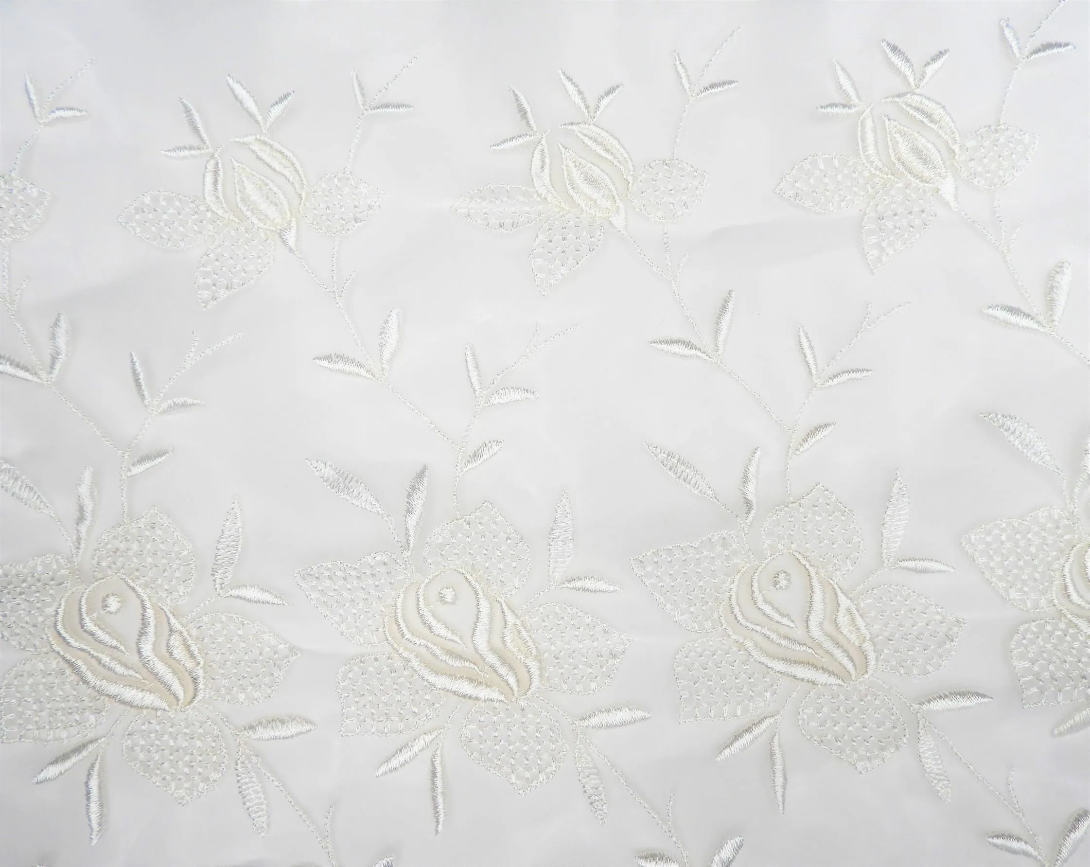 Vintage Fabric - Chiffon Georgette - White, Embroidered - Fabric Remnant - CHF400