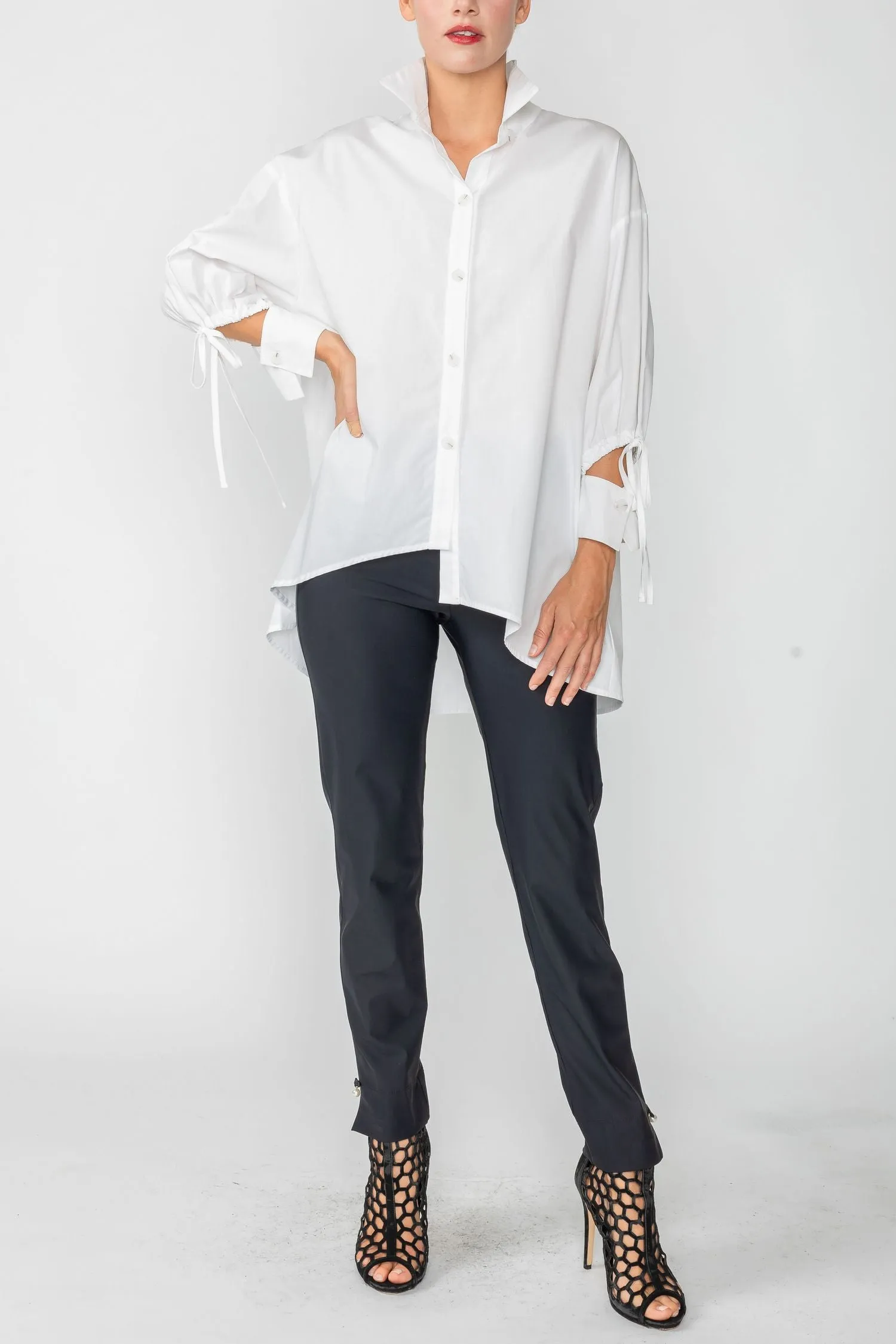 White Button-Front Oversized Shirt