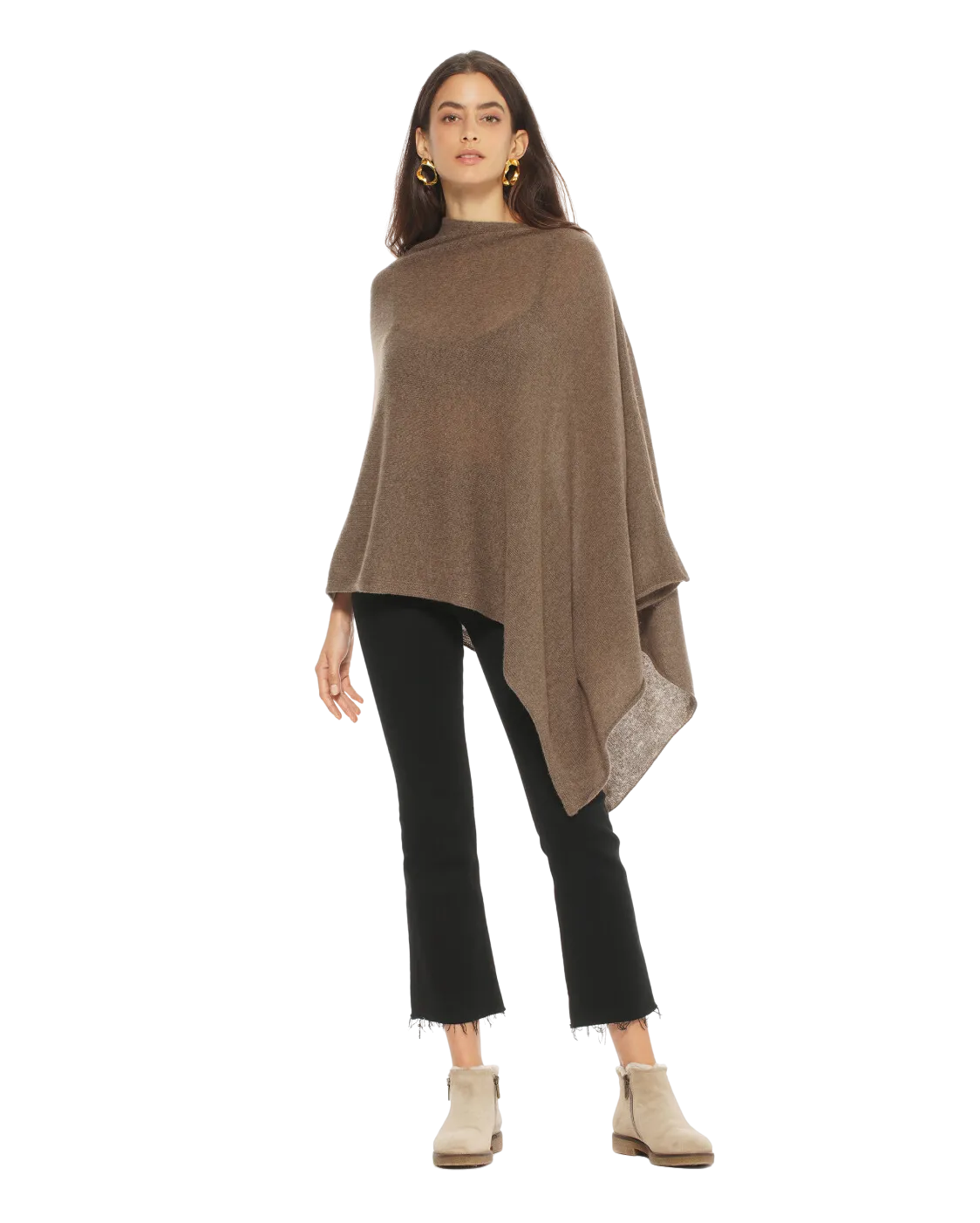 Women's Essential Pure Cashmere Poncho Brown